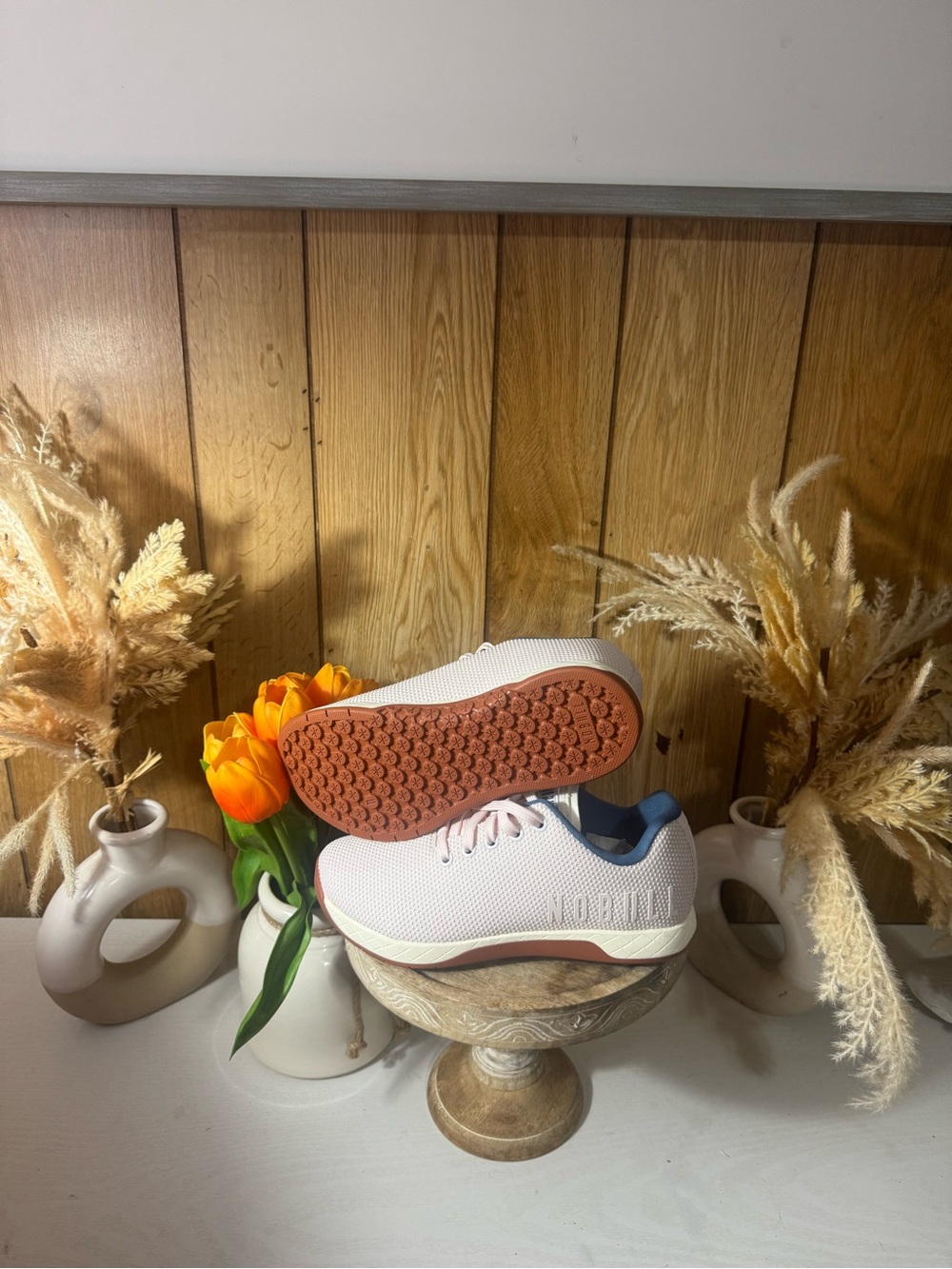 NOBULL White Mesh Sneakers with Terracotta Outsole